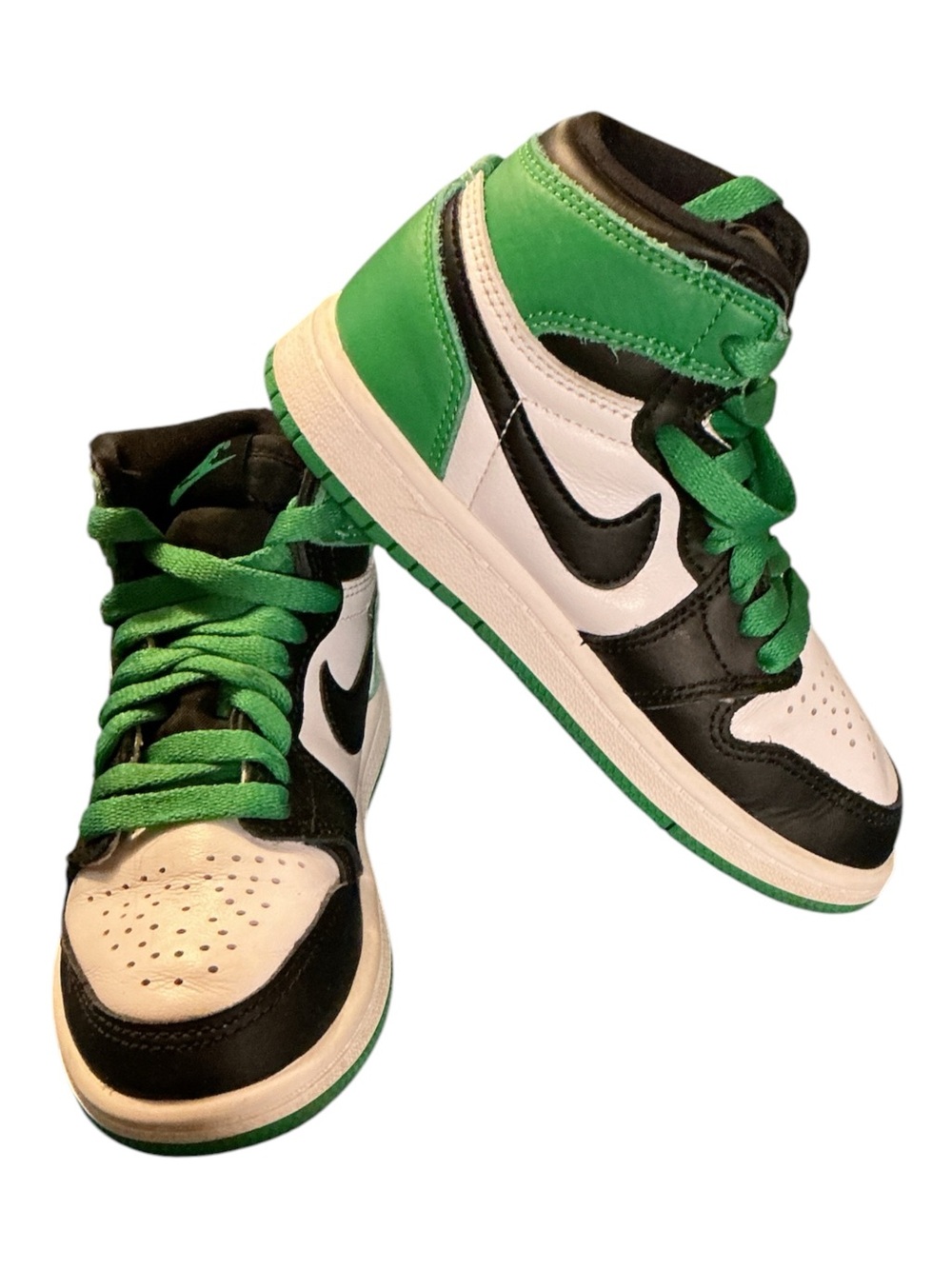 Nike Kids High-Top Sneakers in Green, Black & White